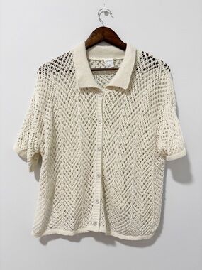 wild fable Open-Knit Button-Front Polo Sweater Cardigan Womens Medium Crochet